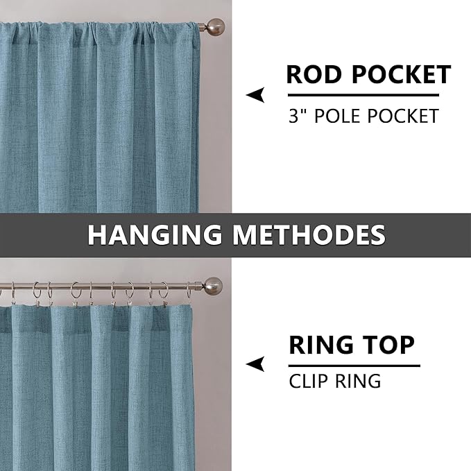 Tollpiz Short Linen Curtains Living Room Rod Pocket Semi Sheer Curtain Burlap Light Filtering Thick Linen Drapes for Bedroom, 54 x 54 inches Long, Dusty Blue, Set of 2 Panels