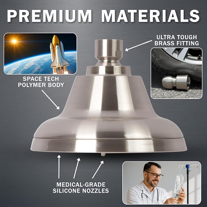 Aqua Elegante Massage Shower Head With Mist - High Pressure Boosting, Adjustable Massaging Rainfall Showerhead For Low Flow Showers With Water Saving Nozzles - 1.8 GPM - Brushed Nickel