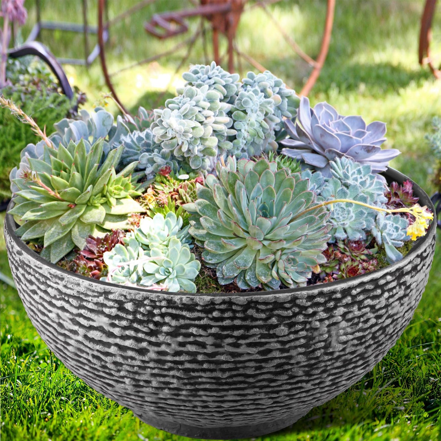 RimCereal 2 Pack Large Water Lily Planter Bowl, 16 Inch Lotus Flower Bowl Fit Hydroponic Succulent Planter Water Plant Container for Indoor Outdoor Garden Balcony Patio Fish Pond Bird Bath (Gray)