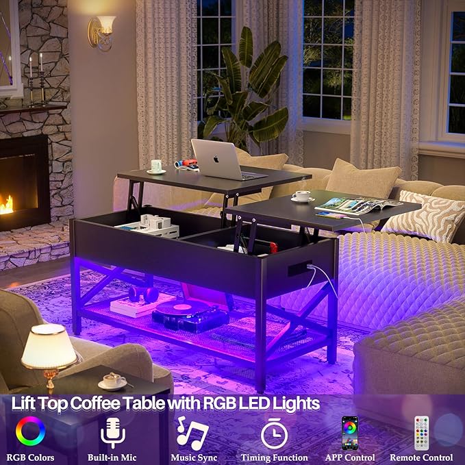 Aheaplus Black Lift-Top Coffee Table