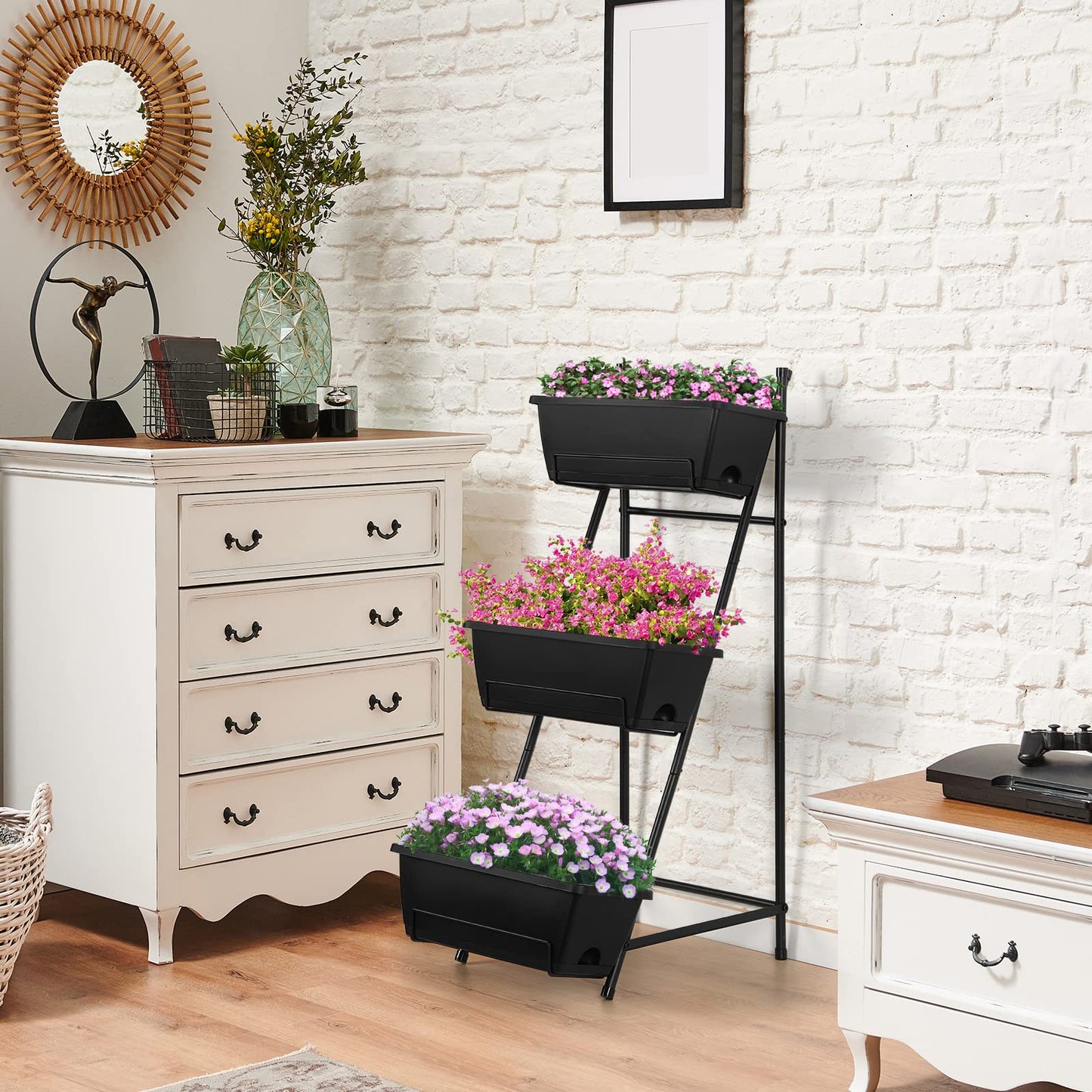Vertical Raised Garden Bed 3 Tier Elevated Garden Planters Stand Up Garden Planter Box with Drainage Holes for Outdoor Indoor Plants Herbs Flowers Vegetables Black