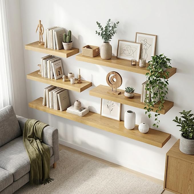 12 inch Deep Floating Shelves for Wall, 55 inch Wide Engineered Wood Wall