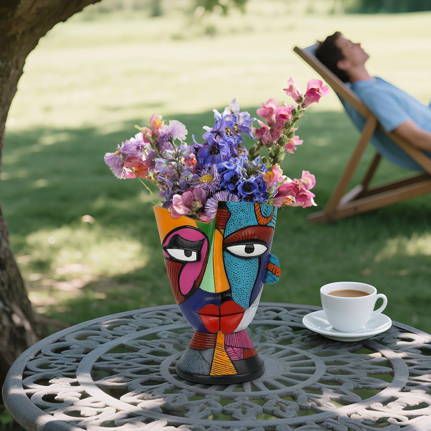 U WONDERFUL Abstract Face Planters Pots Head 7.8 Inch with Drainage - Decorative Plant Pots Retro Rainbow Design, Cute Unique Planter for Succulents/Snake Plants/Cactus Indoor & Outdoor