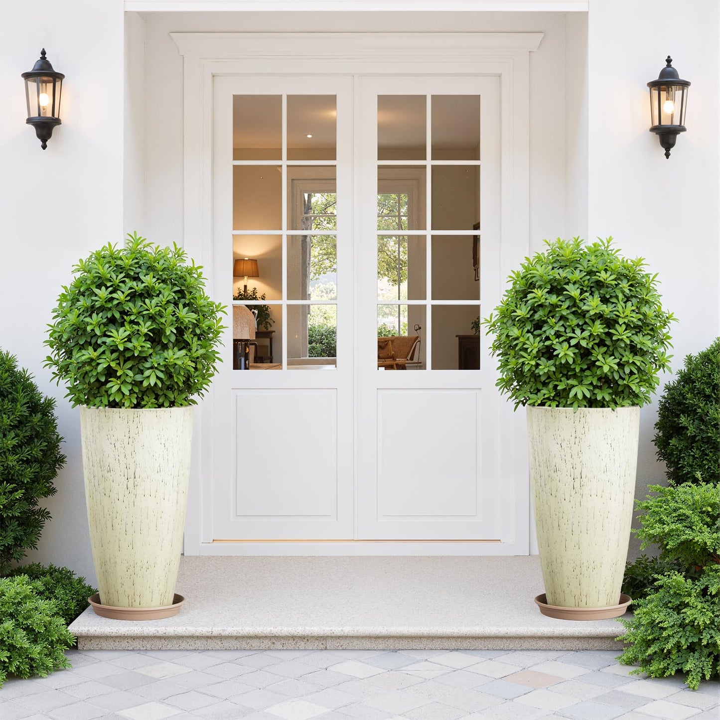 QCQHDU 21 inch Tall Planters for Outdoor & Indoor Plants, 2 Pack Sturdy Plant-Flower-Tree Pots for Front Porch Patio Deck Living Room Decor