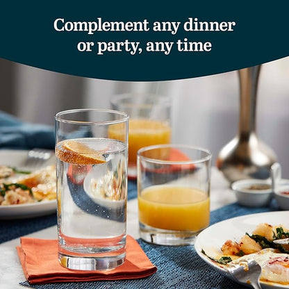 Libbey Province Tumbler and Rocks Glass Set, Elegant Drinkware Glasses Set of 16, Tall Drinking Glasses for Everyday Use or Any Special Occasion