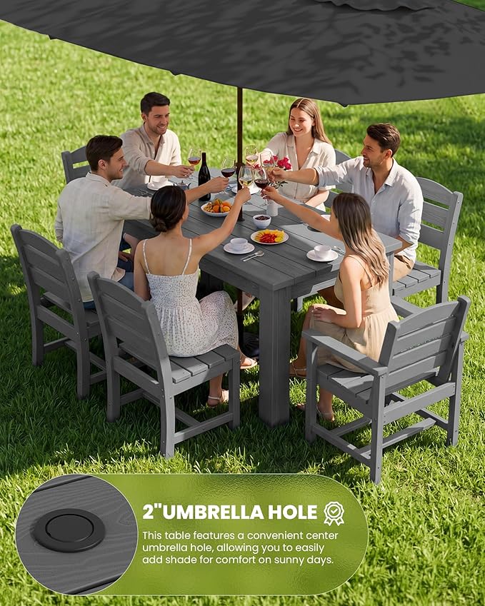 SERWALL Patio Dining Set with 15FT Double Side Umbrella, Outdoor Dining Sets