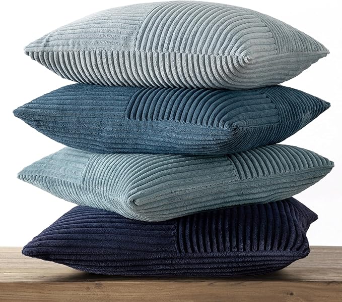 MIULEE Dusty Blue Navy Farmhouse Throw Pillow Covers 20x20 Inch Set of 4 Boho