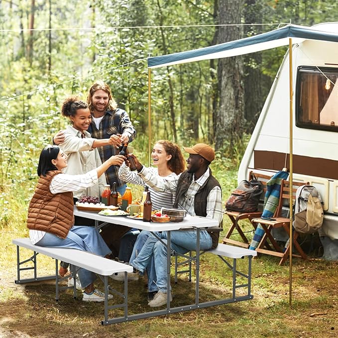 VINGLI Folding Picnic Table and Bench Set, Portable Outdoor Dining Furniture