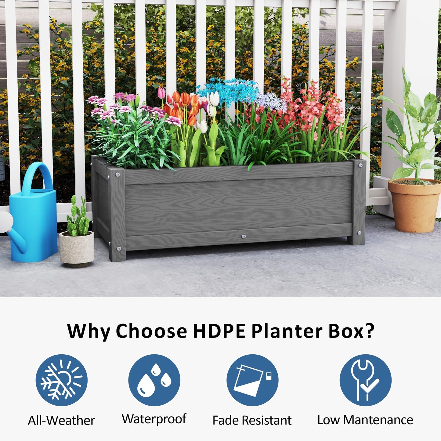 KETOYARK HDPE Raised Planter Box Outdoor,Rot-Resistant and Non-Cracking,Small Raised Beds for Gardening 29.5 * 14.4 * 9.8 in for Yard,Lawn,Outdoor Planter Boxes Rectangle with Drainage Holes Gray