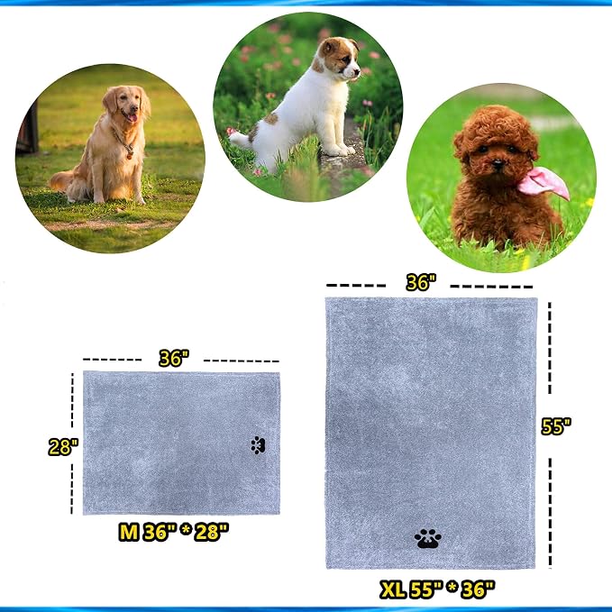 Dogvingpk Medium Dog Towel 4 Pack, Super Absorbent Soft Quick Drying Microfiber Pet Bath Towels for Medium & Small Dogs (M-36" * 28", 2Grey and 2Brown)
