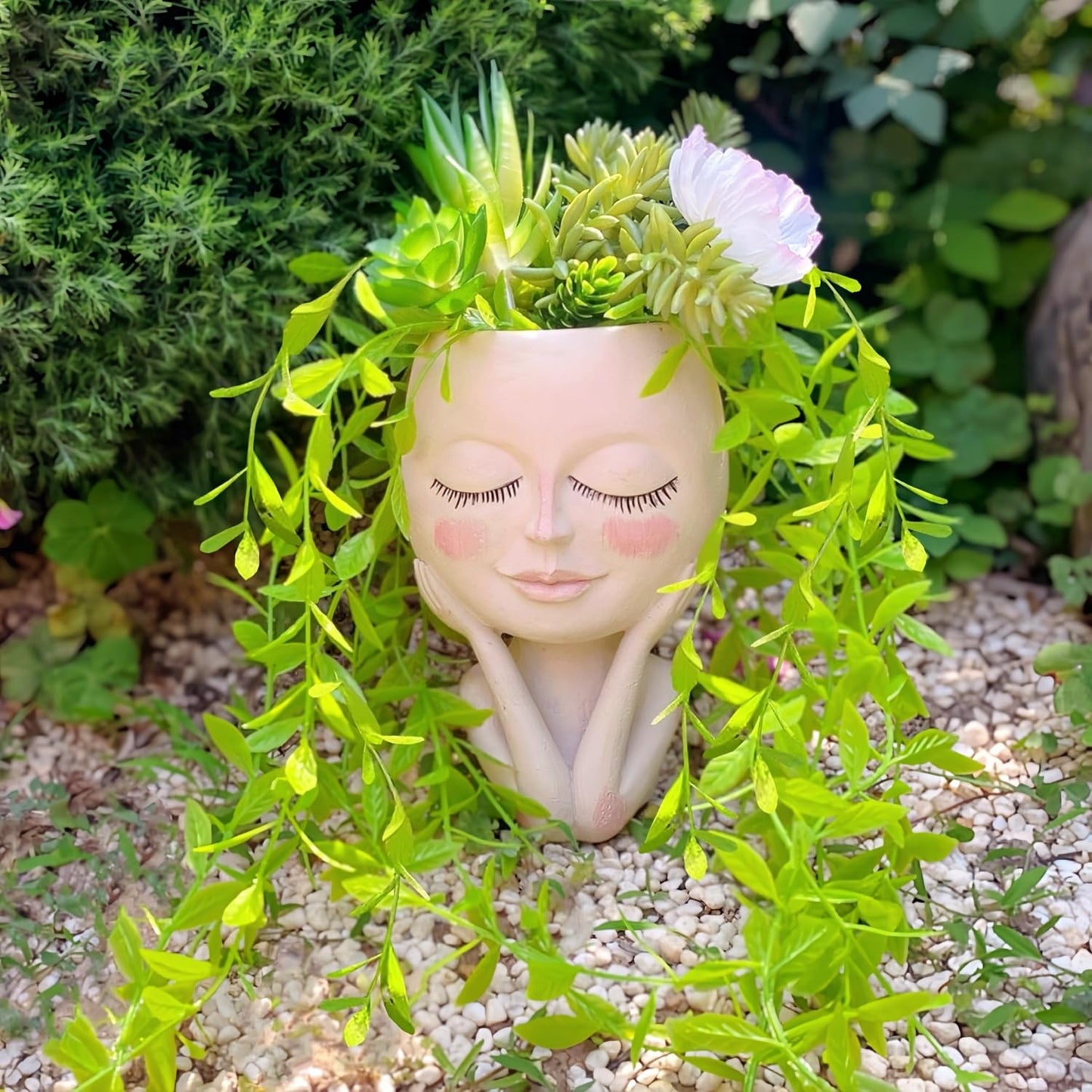 JTZXJJX Face Planters Pots Head,Cute Succulents Plants Planters,Creative Resin Pots with Drainage Hole,Ideal Vase Gifts for Indoor Outdoor Garden Decor