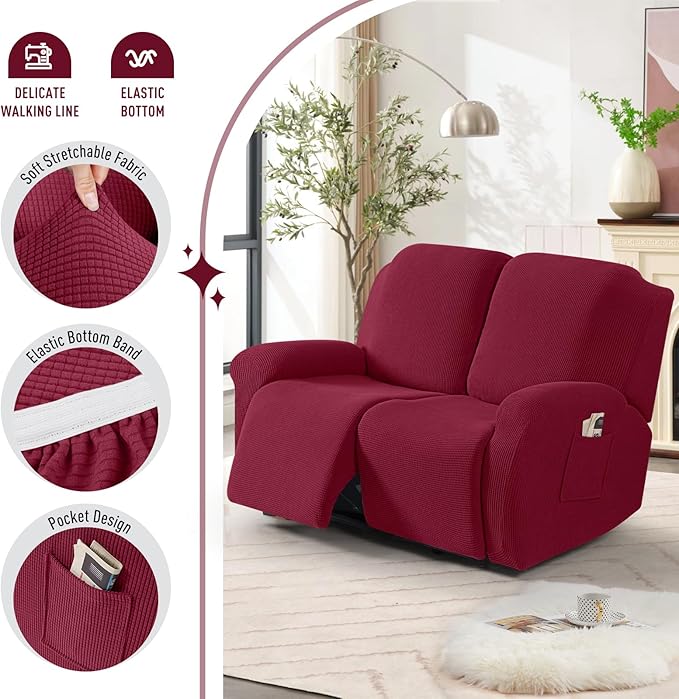 TAOCOCO Recliner Loveseat Slipcover, 6 Pieces Dual Recliner Sofa Covers
