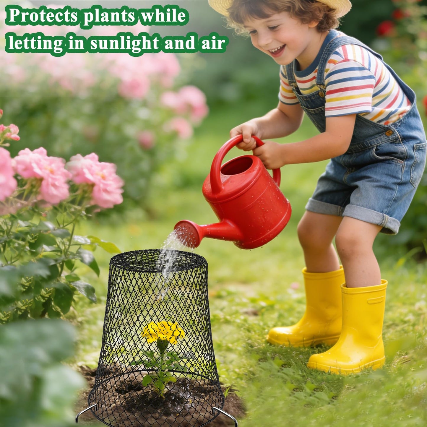 Cyrico 12 Pcs Plant Protectors from Animals, Chicken Wire Cloche Kit with Stakes and Labels, Metal Mesh Garden Cloches Keeps Out Rabbits, Squirrels and Birds for Seedlings Vegetables Flowers Outdoor