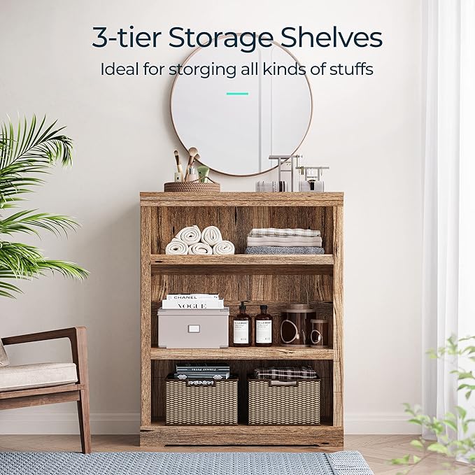 LINSY HOME 3-Tier Bookshelf Display Storage Shelves Farmhouse Bookshelf