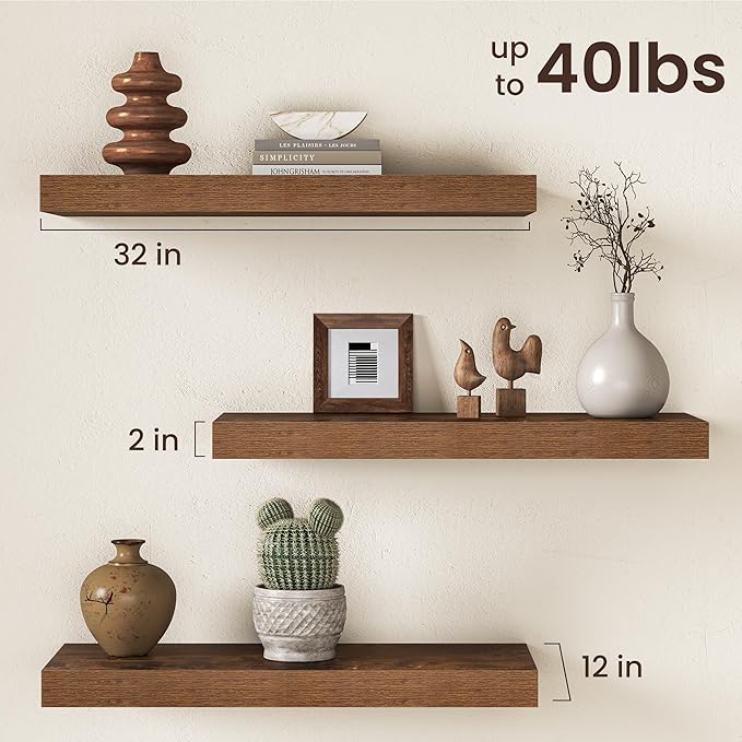 32Inch Floating Shelves for Wall, 12 Inch Deep Shelves for Bedroom, Bathroom