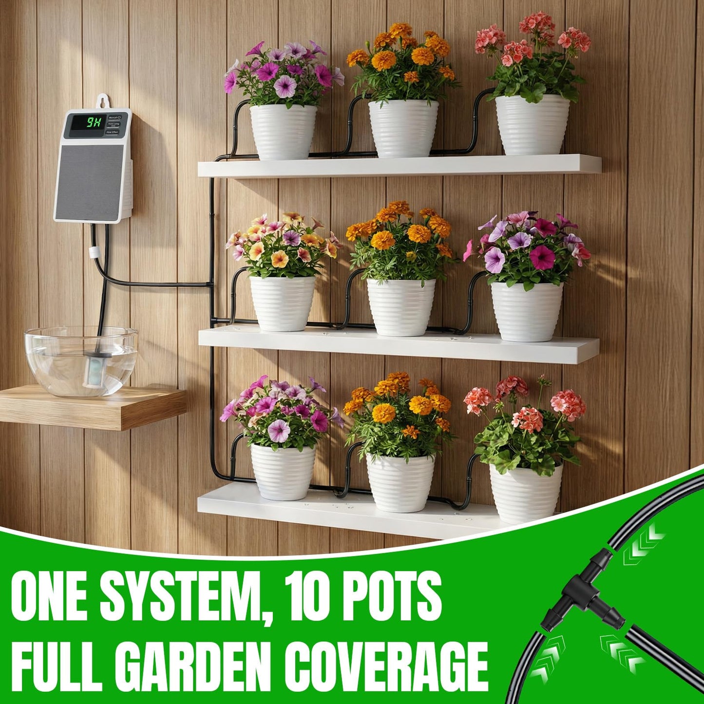 Solar Automatic Drip Irrigation System, Auto Self Watering Kit, Solar Powered Watering Device with Timer for Pots Plants, Indoor/Outdoor Irrigation System for Garden, Balcony & Patio Watering System
