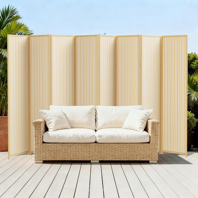 8 Panel Room Divider and Extra Wide Folding Privacy Screen, Bamboo Room Divider
