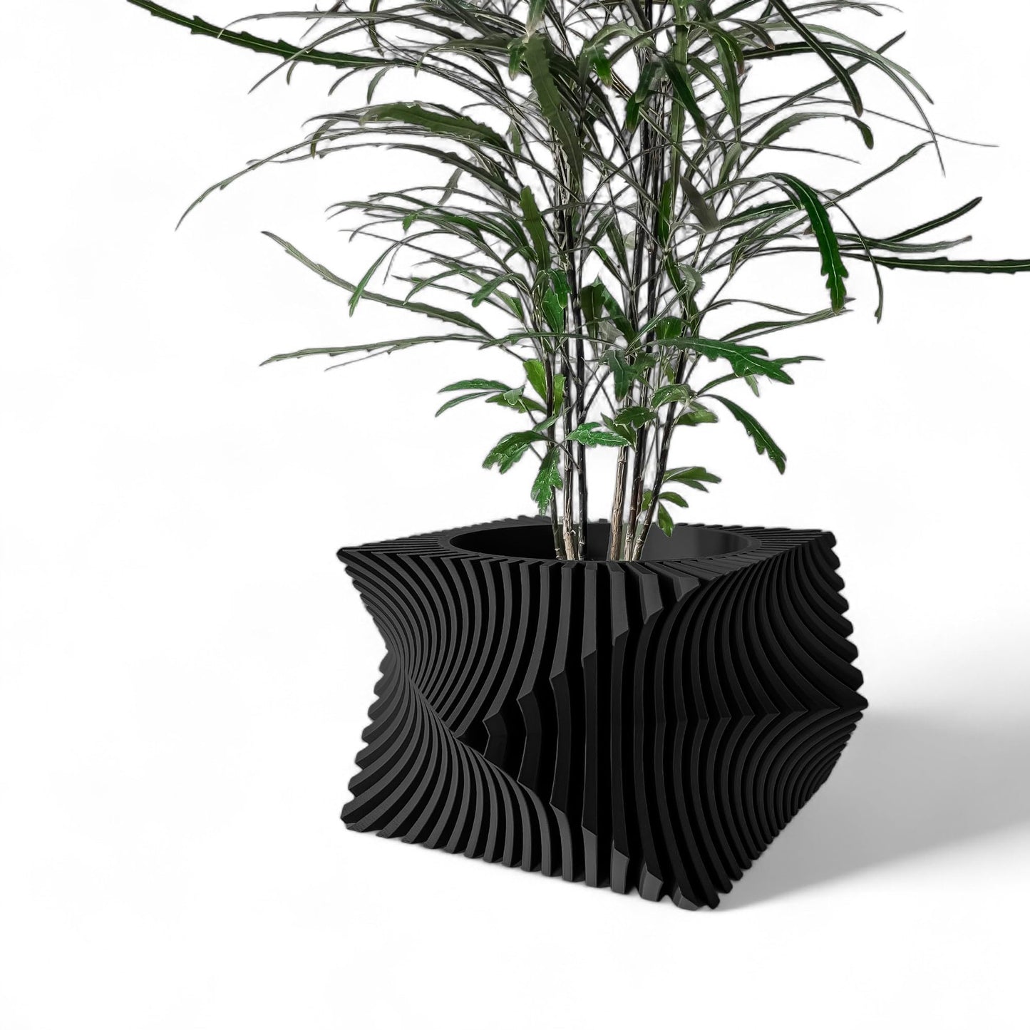 Aeon Twist Modern Planter – Black Sculptural Plant Pot for Indoor Decor Geometric Design with Drainage – Unique Home Accent for Living Room, Office, or Shelf (Black, Compact Structure: 6" x 4" WH)