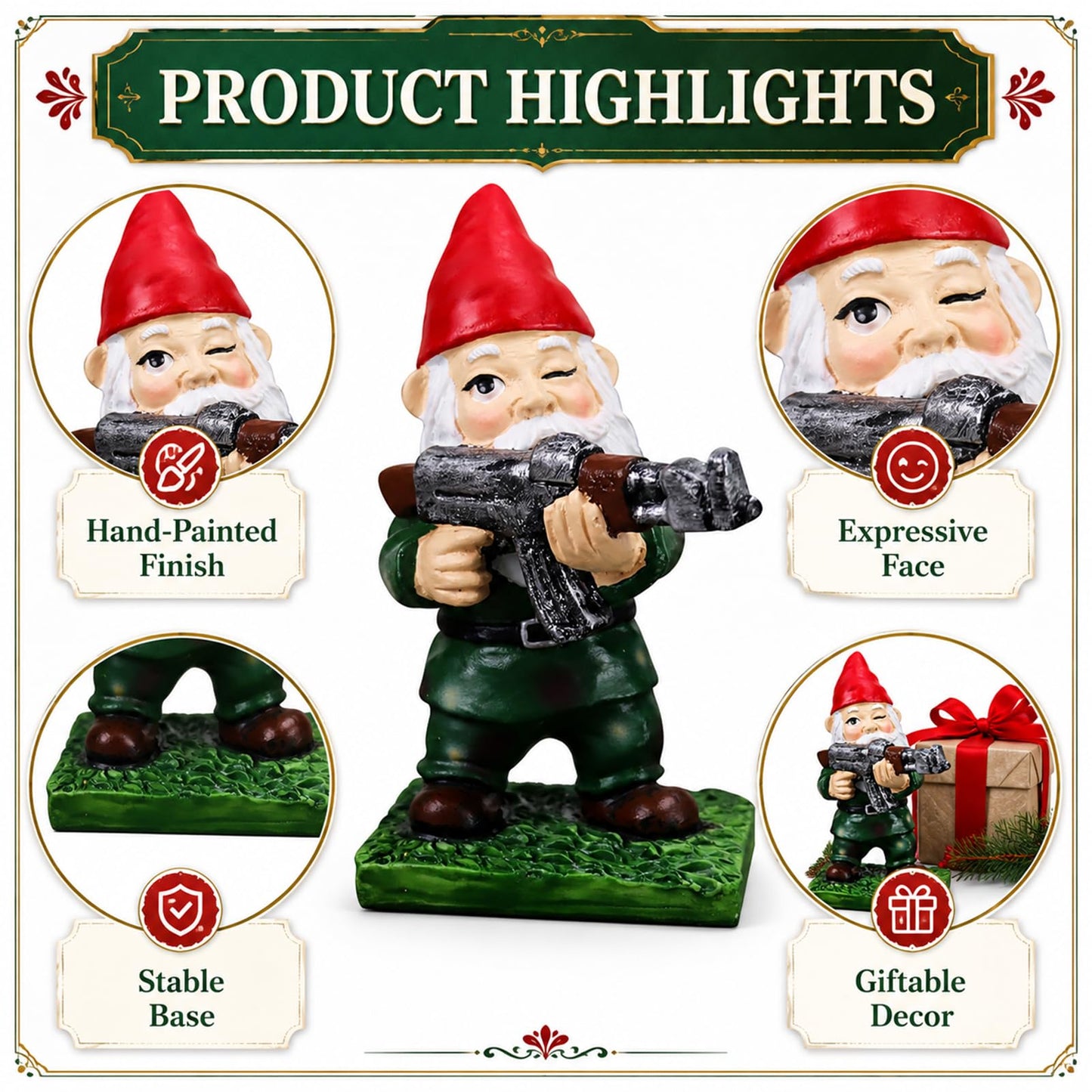 nezababy Military Garden Gnomes with Guns Funny Army Gnomes Outdoor Statues Naughty Desktop Indoor Outdoor Lawn Yard Decorations (F)