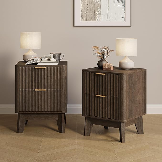 Fluted Nightstand Set of 2, Modern End Table