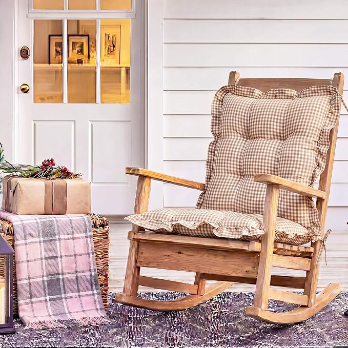 Lewtemi 2 Set Brown Gingham Rocking Chair Cushion Village Ruffled Rocking Chair