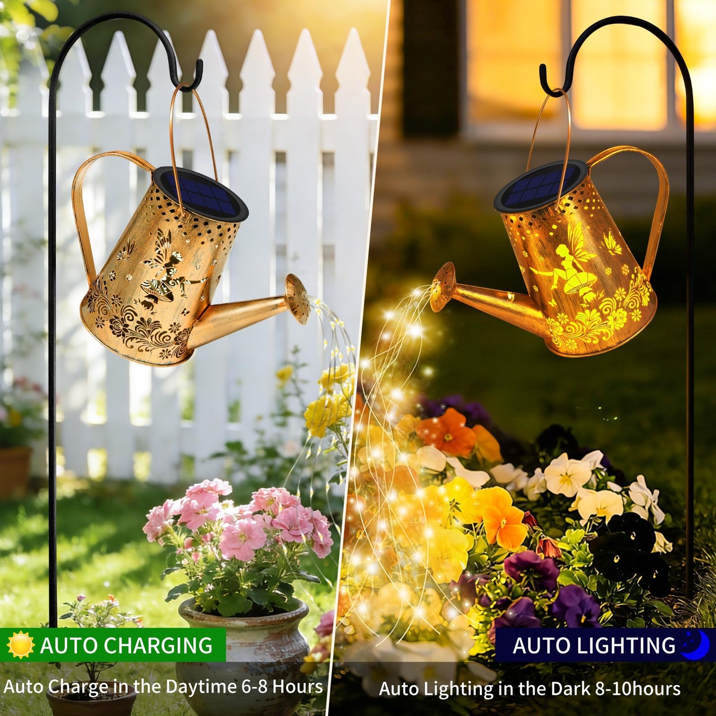 YJFWAL Solar Watering can with Lights, Unique Gifts for Mom Grandma Women Birthday, Waterproof Gardening Gifts Watering Can with Cascading Lights Outdoor Decor for Garden Patio Yard Pathway Backyard