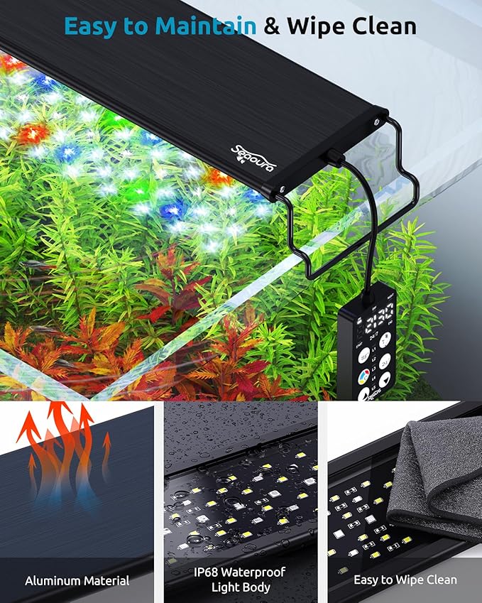 SEAOURA Plant Growth Aquarium Light, 24/7 Custom Timer, Power-Off Memory, 48-54in Full Spectrum Aquarium Plant Lights, 7-Row LED 8 Colors, 20 Adjustable Brightness, Day & Night Cycle for Freshwater
