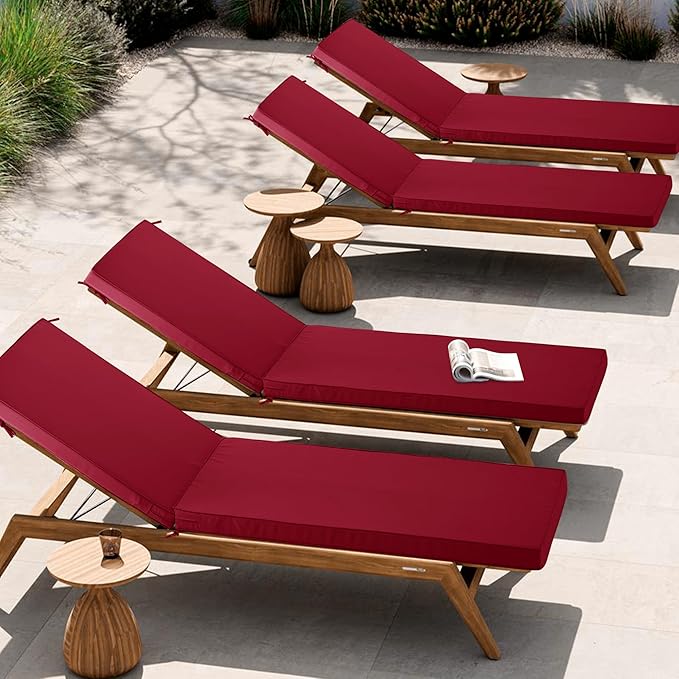 Outdoor Chaise Lounge Cushion Set of 2, Fadesafe Water-Repellent Lounge Deck