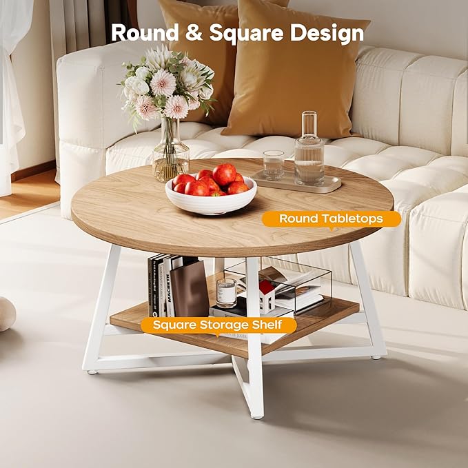 Coffee Table for Living Room, Round Coffee Table, Small Circle Coffee Table