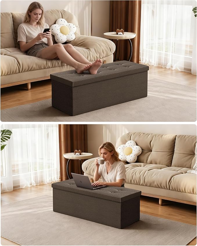 GLAXYFUR 43 Inches Folding Storage Ottoman Bench, Storage Chest, Footrest