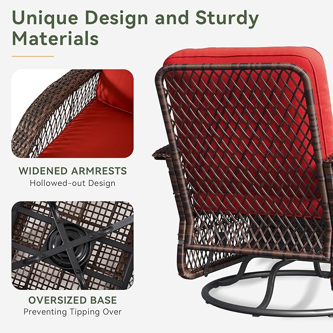 Aoxun 3 Pieces Patio Furniture Set, Patio Swivel Rocker Chairs Set of 2
