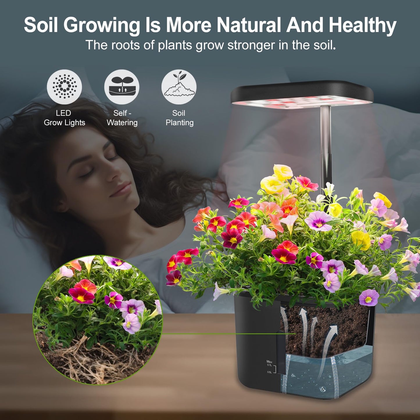 Indoor Garden Growing Systems Self-Watering Plant Pot Smart Gardening System with 17 Watts LED Grow Light Auto Timer Gardening Plant Gifts for Mom Plant Pot for vegetables herbs(No Seeds&Soil)