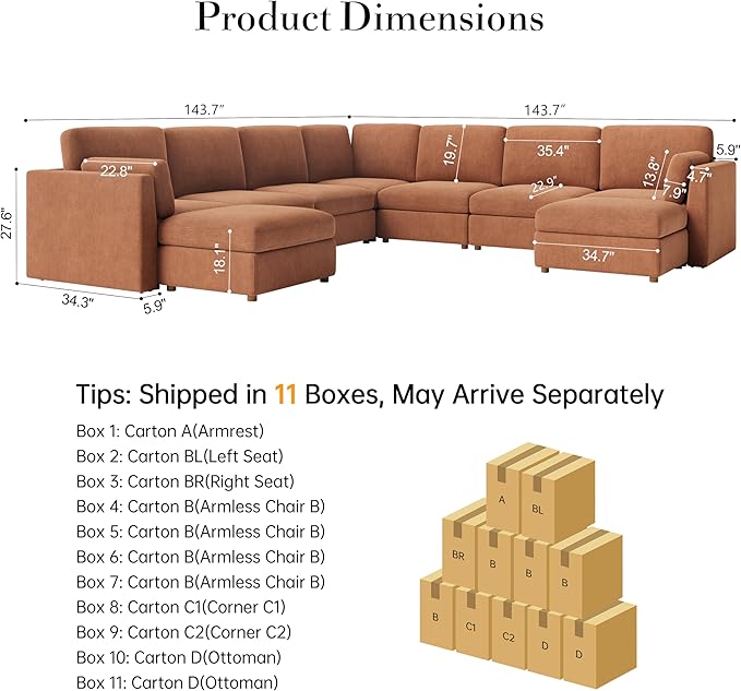 Oversized Modular Sectional Sofa, Solid Wood Frame Sofa, Removable Washable