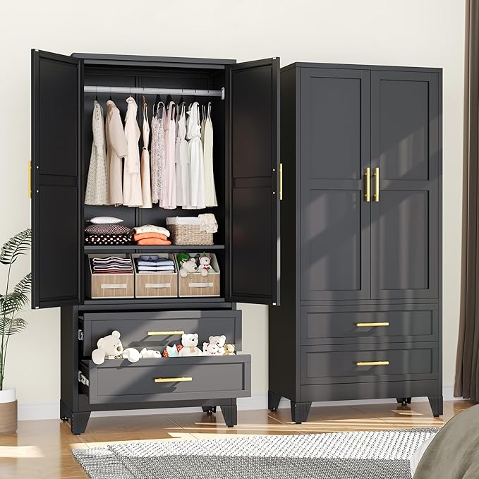 erosoei Metal Armoire Wardrobe Closet, 71 "Metal Clothing Storage Cabinet