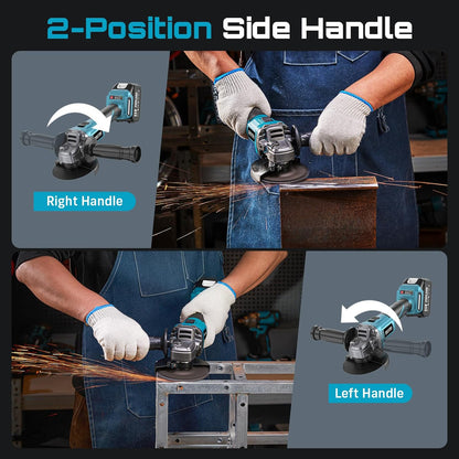 SEESII Cordless Angle Grinder 4-1/2 Inch, 21V Brushless Battery Grinder Tool with 2X 4.0Ah Batteries, 10000RPM for Metal Cutting, Grinding, Polishing, Rust Removal (Blue)