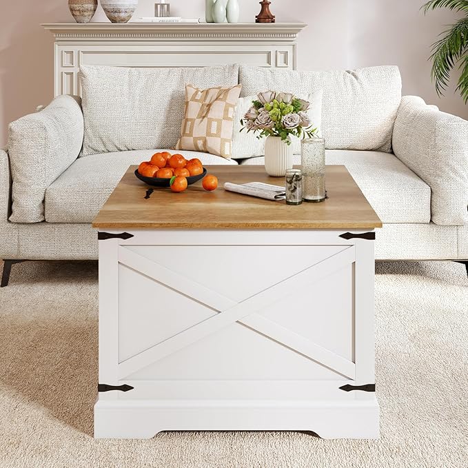 Giantex Farmhouse Lift Top Coffee Table, 31.5" Square Wood Center Table
