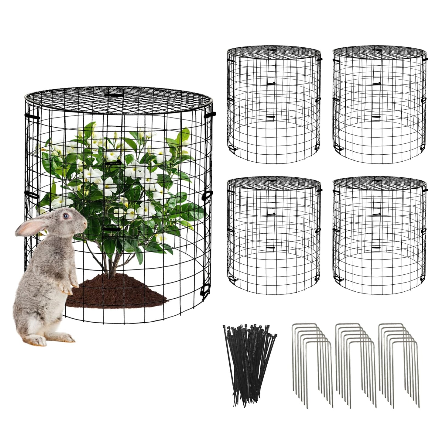 5 Packs Garden Plant Protectors from Animals,Metal Plant Cage Chicken Wire Cloche with Ground Stakes and Nylon Tie,Garden Plant Protectors for Flower Vegetable to Keep Animals Out-11.8"x 12.6"