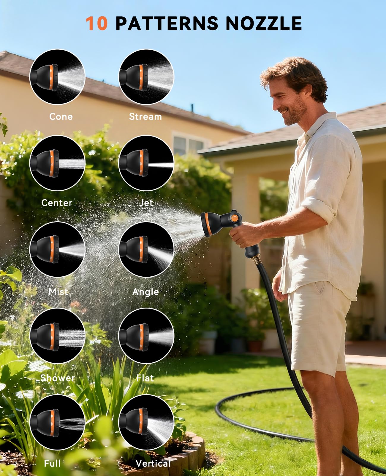 SUNPOW Retractable Garden Hose Reel - 1/2 inch x 115ft Heavy Duty Wall Mounted Hose Reel with 3/4 inch Brass Fitting & 10 Sprayer Nozzle - Any Length Lock, Auto Rewind System, 180°Swivel Bracket- Grey
