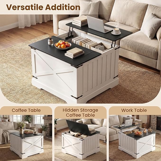 Giantex Farmhouse Lift Top Coffee Table, 31.5" Square Wood Center Table