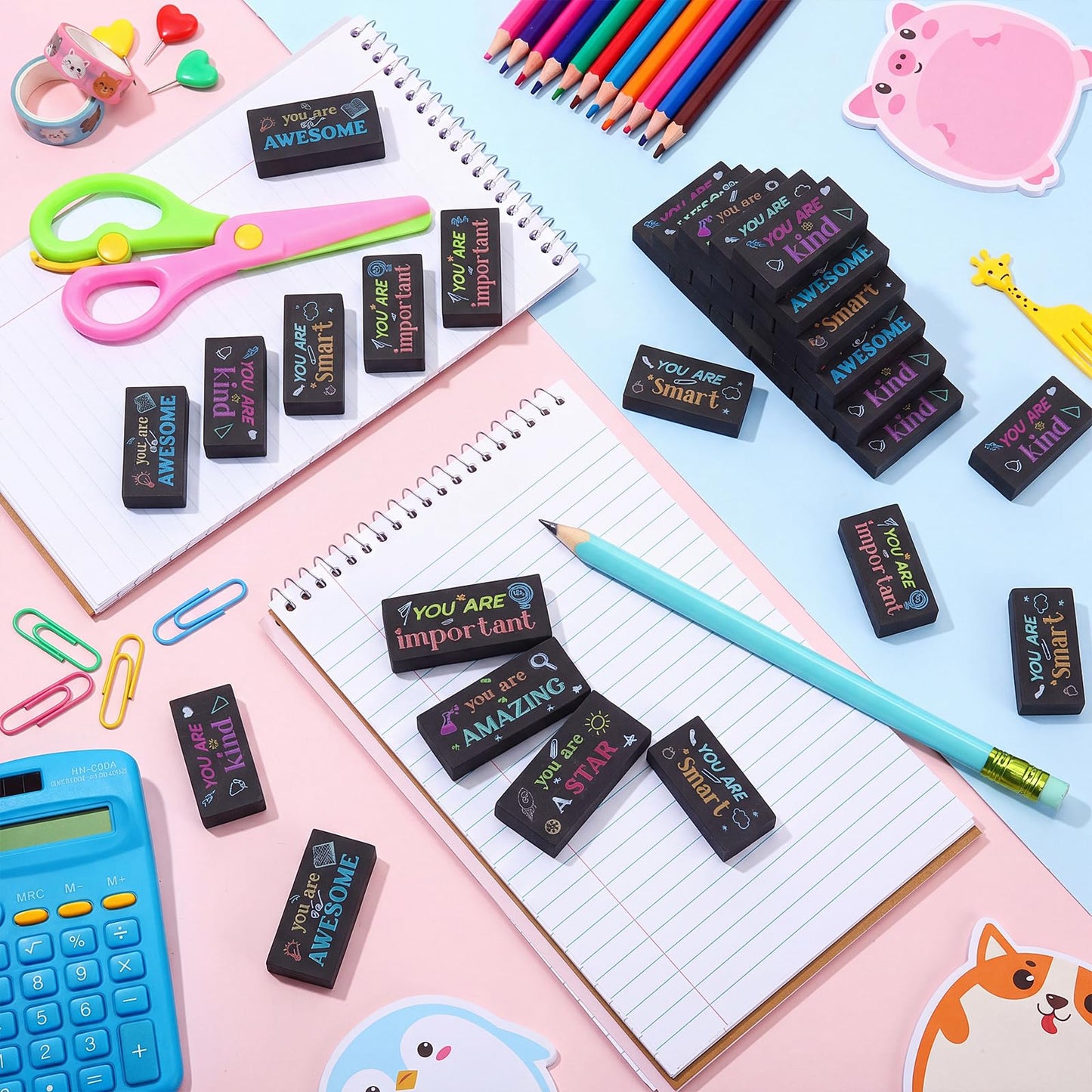 Resurhang 180 Pcs Erasers Bulk for Kids Inspirational Pencil Erasers Bulk for Drawing Motivational Big Eraser School Supplies for Classrooms Back to School Office (Inspirational,Black)