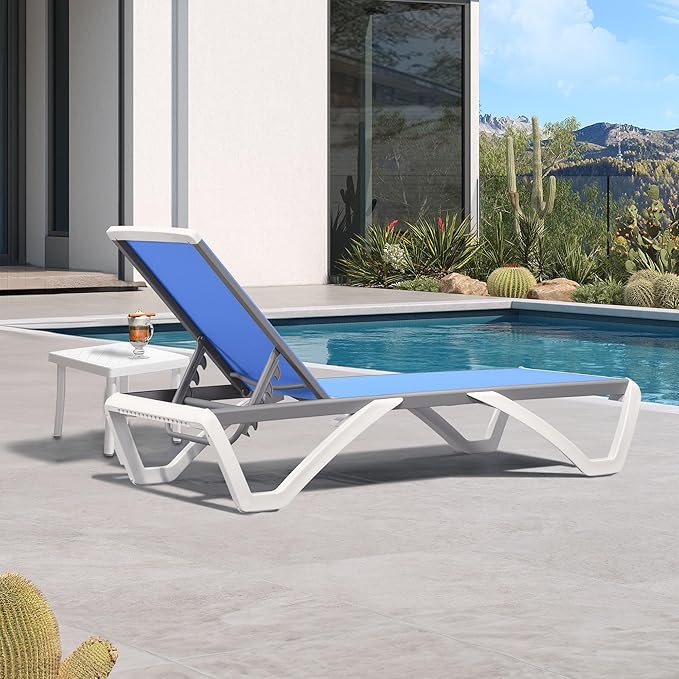 PURPLE LEAF Patio Chaise Lounge Chair Set Outside Aluminum Plastic Stackable