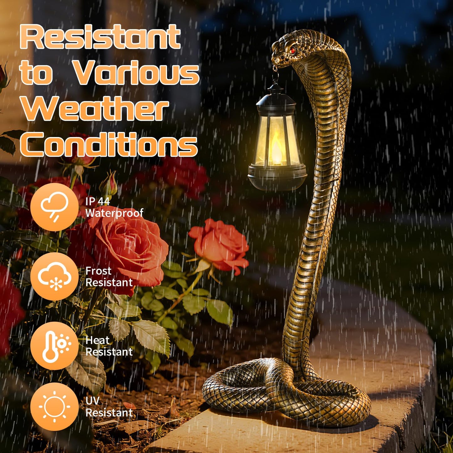 QZJDDZSW Garden Outdoor Statues 19.89'' Snake with Solar Lantern,Lawn Decor Statue for Patio, Balcony, Yard Ornament, Unique Housewarming and Birthdays Gifts for Father Grandpa Men