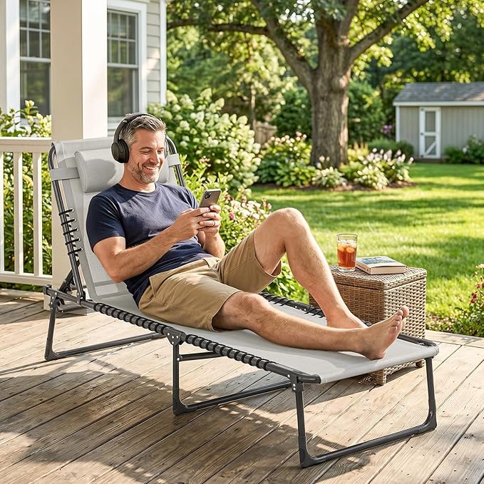 Outsunny Folding Chaise Lounge Chair, Patio Sun Tanning Chair, Outdoor Chaise