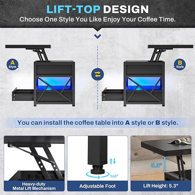 Itaar 40" Lift Top Coffee Table, 4 in 1 Coffee Tables
