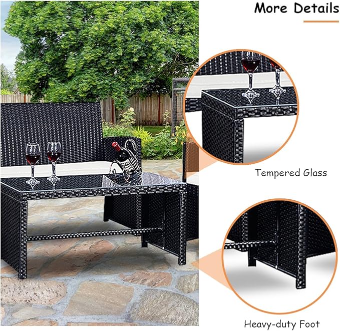 Goplus 4-Piece Rattan Patio Furniture Set, Outdoor Wicker Conversation Sofa