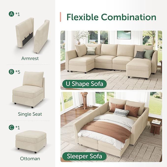 HONBAY Modular Sectional Couch L Shaped Sectional Sofa