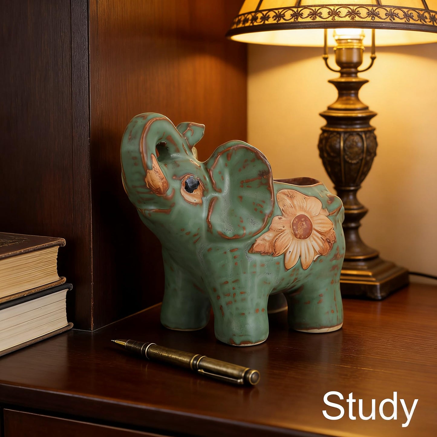 TUESMEILL Ceramic Elephant Pot with Drainage, Animal Plant Pots Cute Succulent Plant Pot for Home Decor and Office Desk Decoration