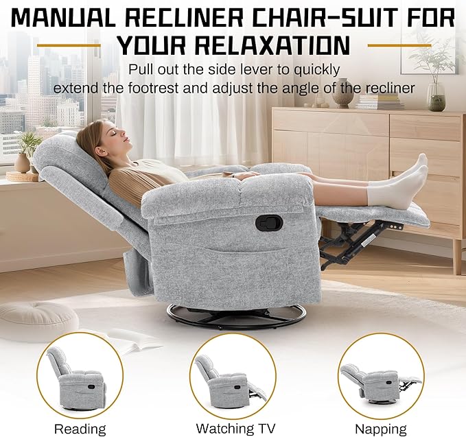 Korser Recliner Chair, Swivel Rocker Recliner Chair