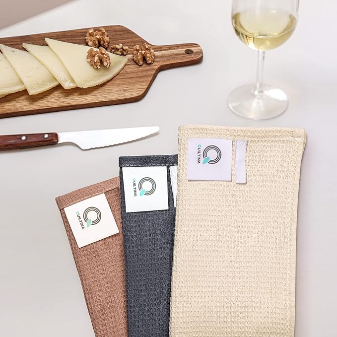 QUILTINA Dish Towels Set, 100% Cotton Waffle Weave Kitchen Towels 6 Pack