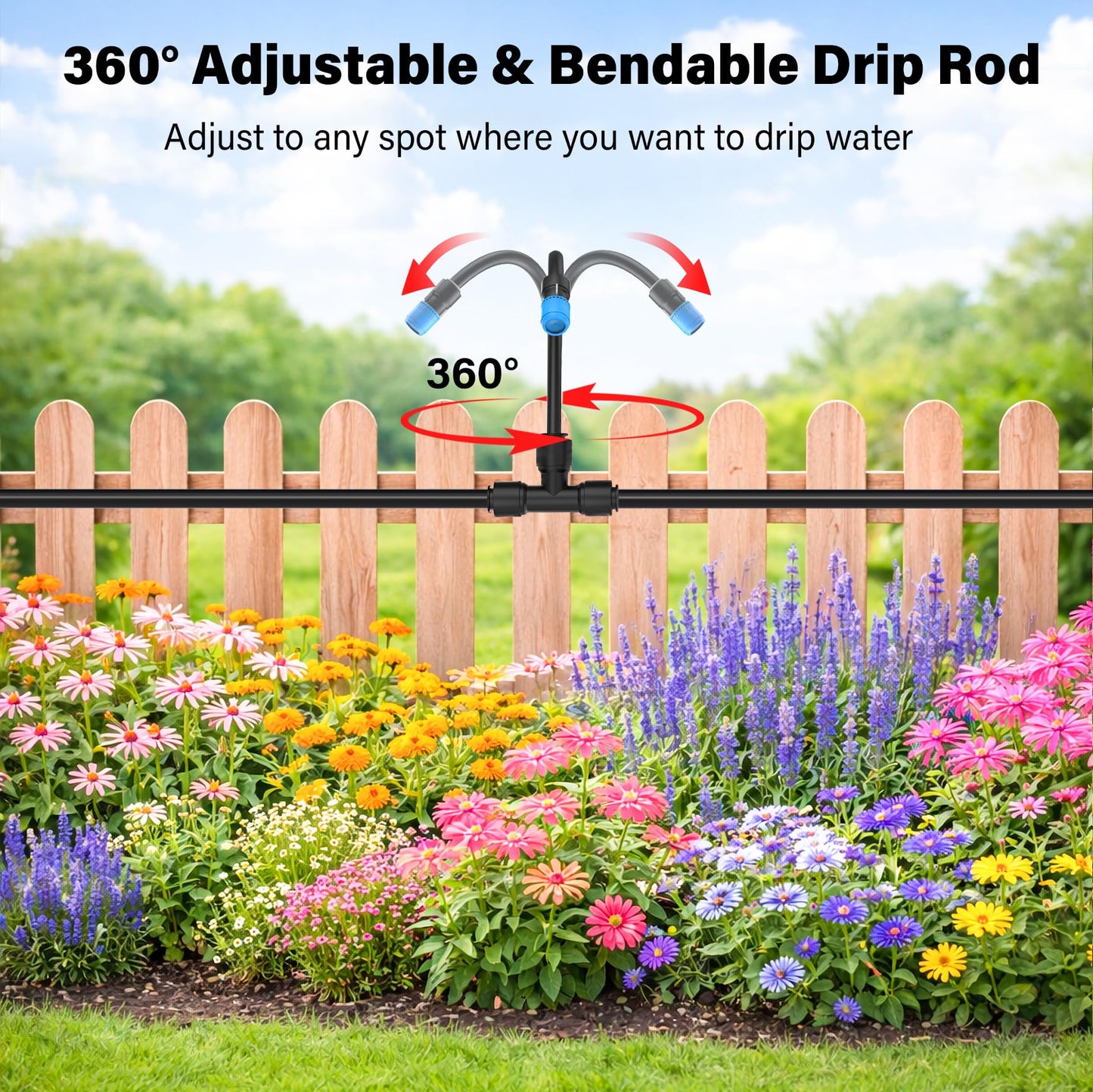 MIXC 20pcs 360° Adjustable Drip Irrigation Vortex Emitters for 1/4" Drip Irrigation Tubing, Only 20pcs Push-to-Connect Drip Emitters and Quick-Connect Three-Way Tubing Fittings